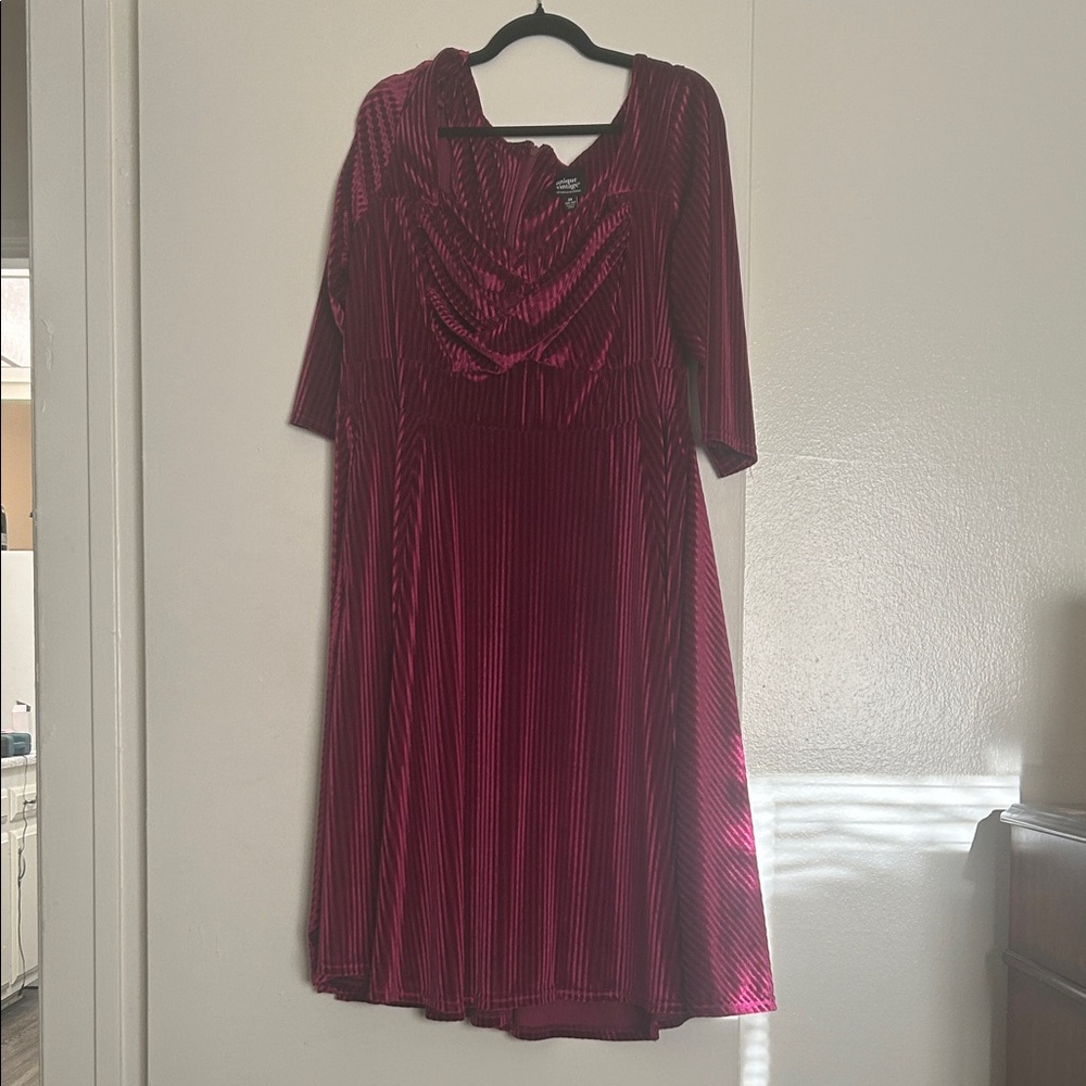 Elegant Women's Burgundy Velvet Dress with Draped Neckline